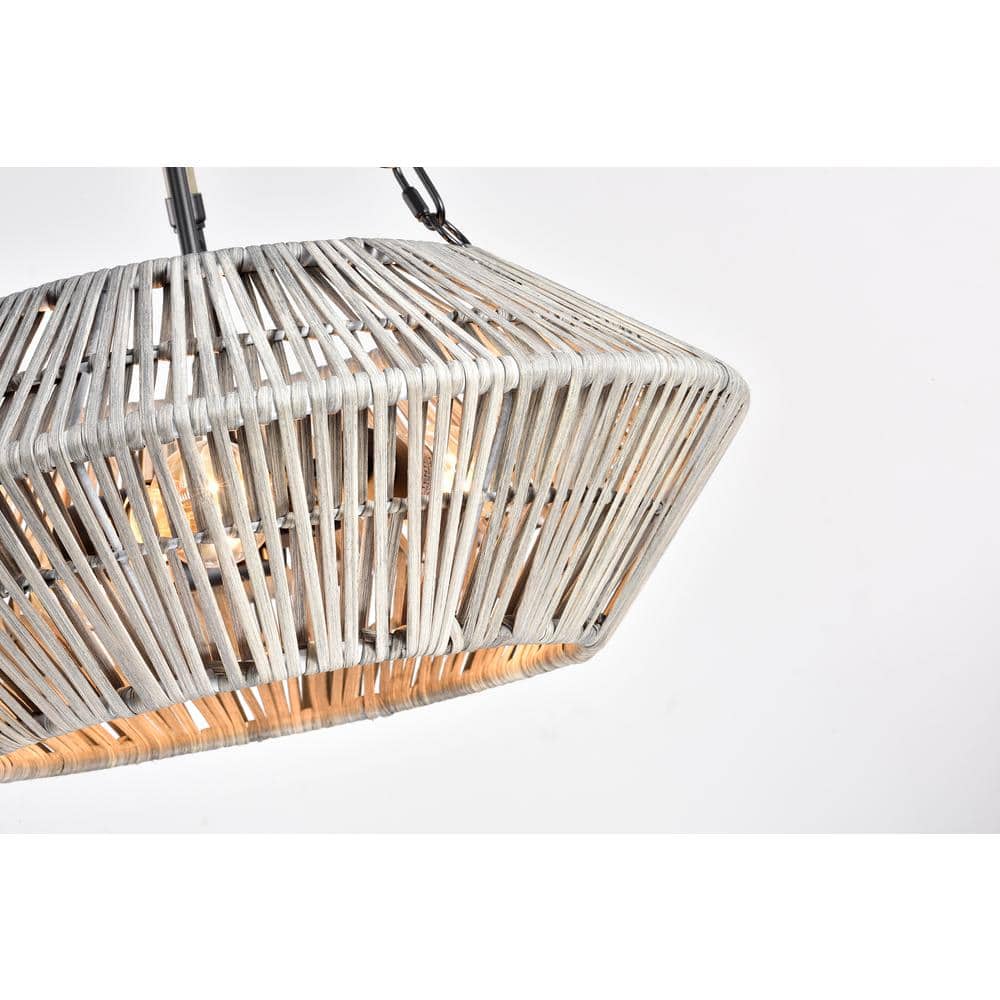 Black Antique Silver Bamboo Drum Chandelier 19 in. x 69 in.