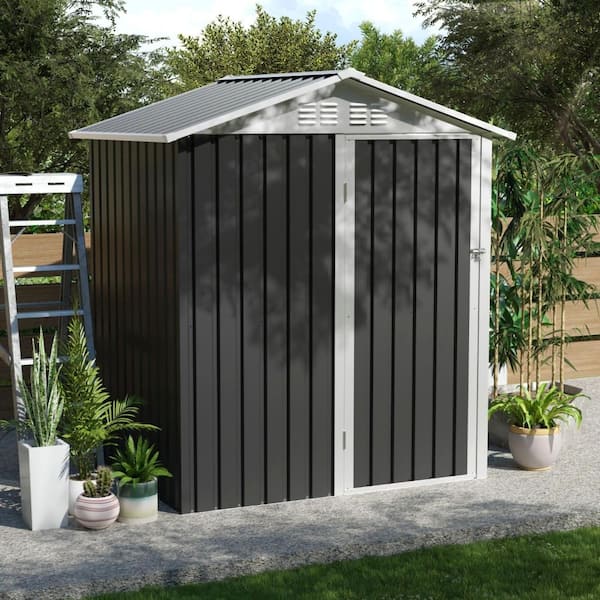 5x4 ft Outdoor Metal Storage Shed with Hinge Door, Galvanized Steel Garden Shed for Backyard, Coverage Area-18 sq.ft