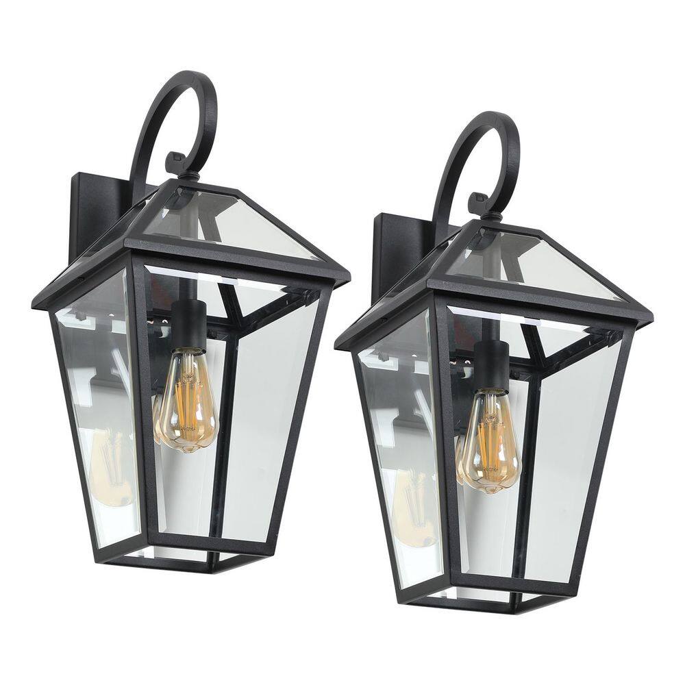 21 in. Black Outdoor Wall Lantern Sconce with No Bulbs Included Clear Glass Shade Outdoor Wall Sconce (Set of 2) price history on PriceWatchPro