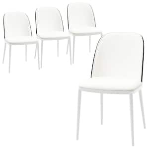 Tule Modern Dining Chair with Leather Seat and White Powder-Coated Steel Frame, Set of 4 (Black/White)