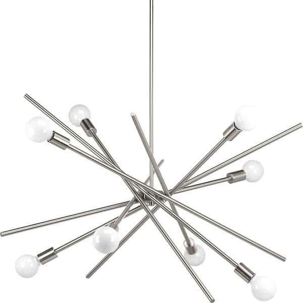 Astra Collection 42-3/8 in. 8-Light Brushed Nickel Mid-Century Modern Chandelier Dining Room Light