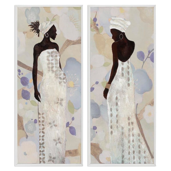 Stylish Neutrals Women by Janet Tava 2 Pieces White Framed People Giclee Art Print 30 in. x 13 in.