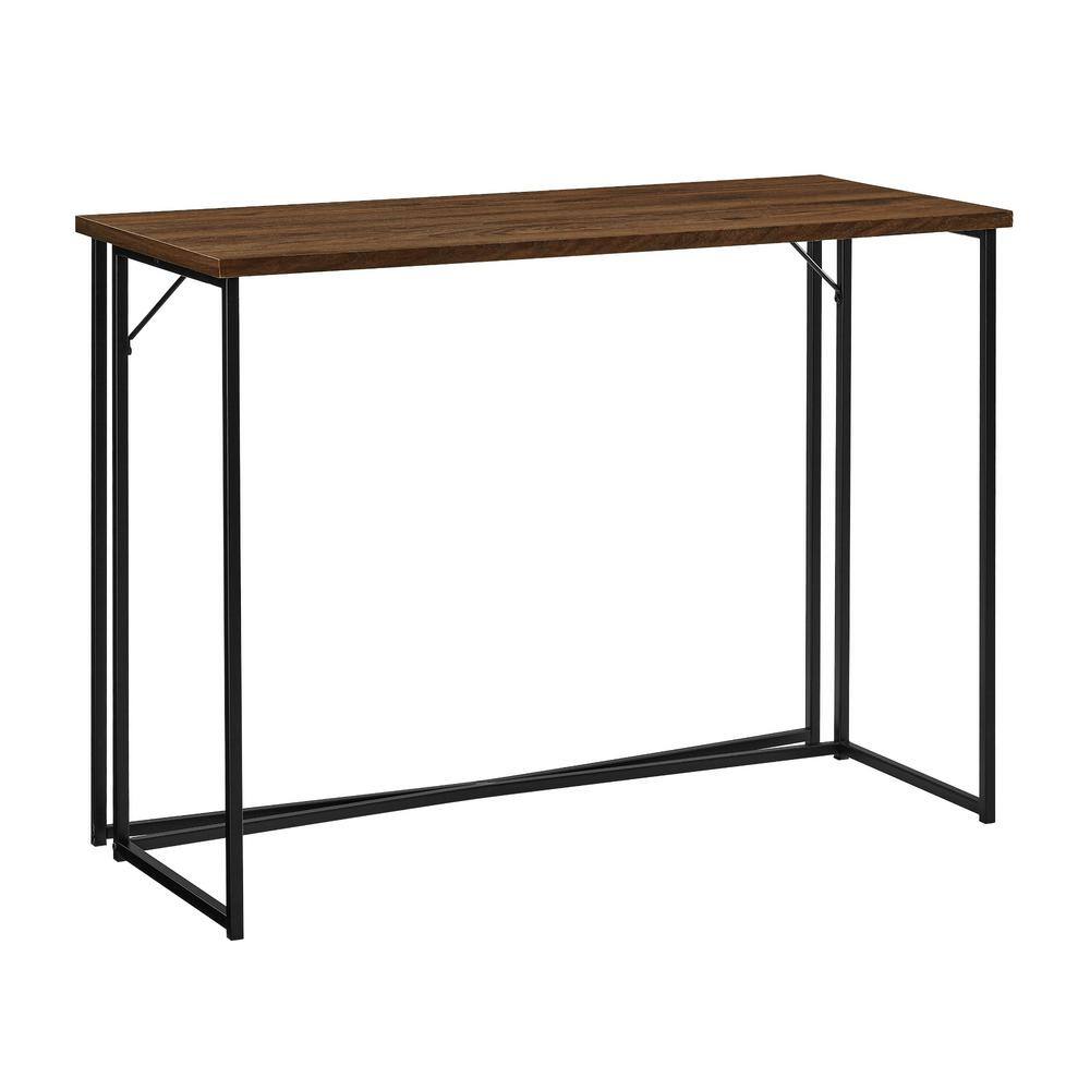 Dark Walnut and Black Metal Y-Leg Writing Desk