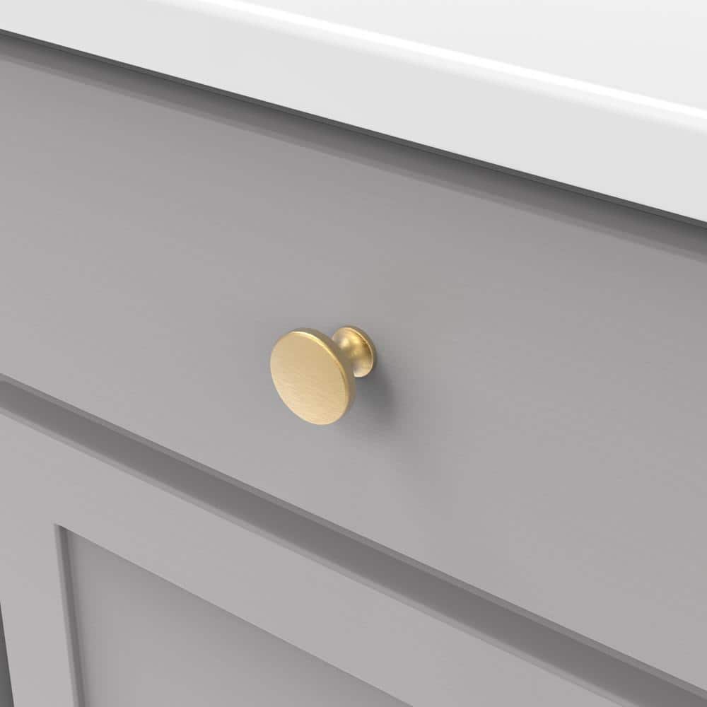 Brushed Golden Brass Round Cabinet Knobs 10-Pack