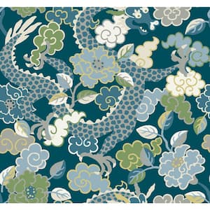 Yanci Blue Teal Dragon Matte Non Woven Wallpaper Roll