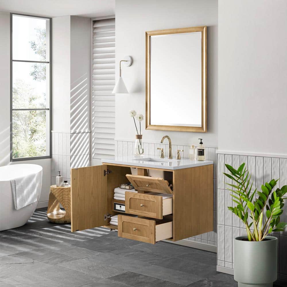 Laurent 36'' Light Natural Oak Single Vanity with Quartz Top