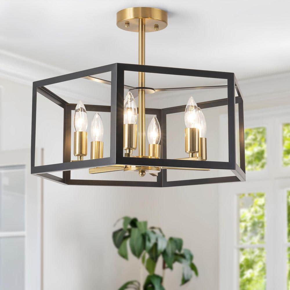 GoYeel 19.69 in. 6-Light Black and Gold Modern Semi-Flush Mount
