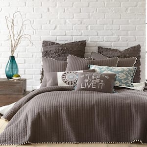 Pom Pom Slate Grey Solid Full/Queen Cotton Quilt