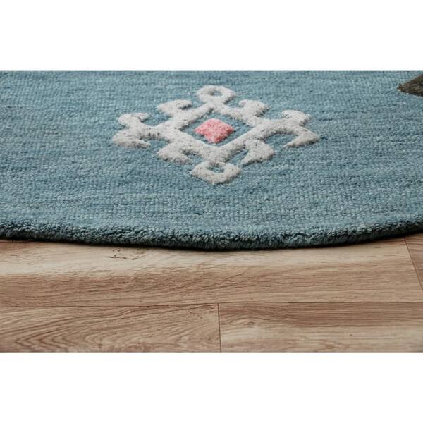 Lr Home Hand Hooked Gray Geometric Bordered Round Rug Lr Home Hand Hooked Gray Geometric Bordered Round Rug