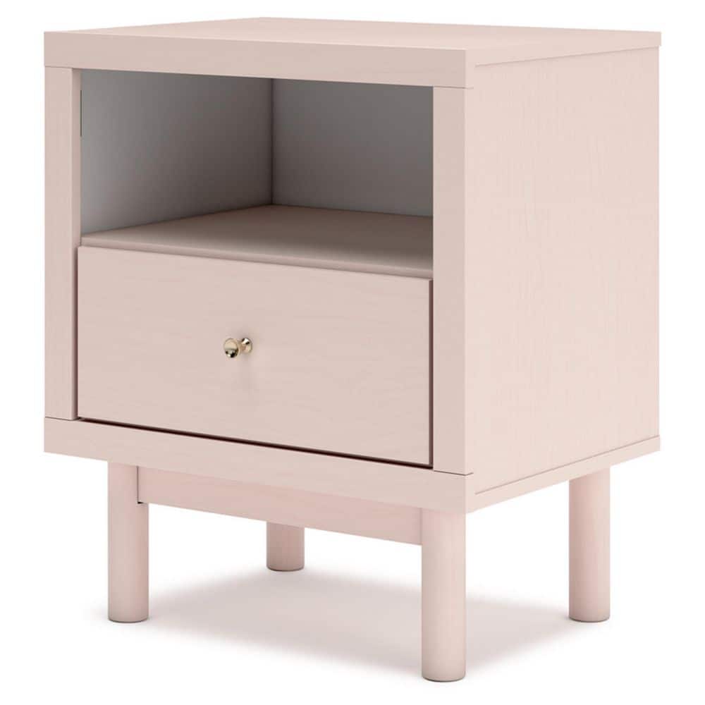 Blush Pink Transitional Nightstand with USB Ports and 1 Drawer