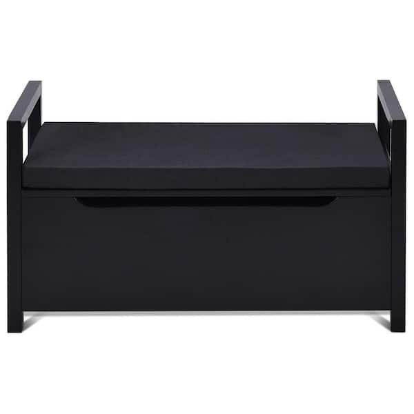 ANGELES HOME Black Hallway Entryway Storage Bench with Cushion