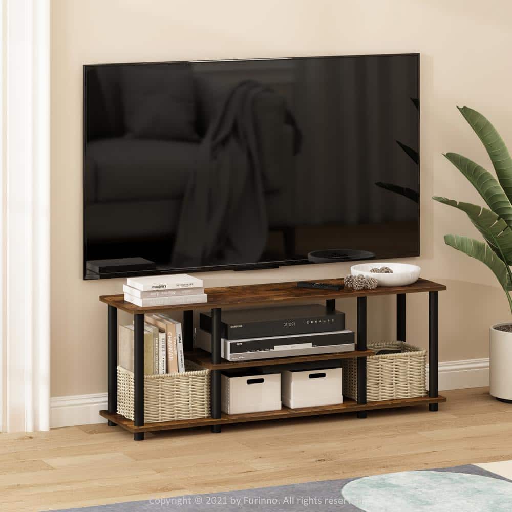 Amber Pine and Black 3-Tier TV Stand