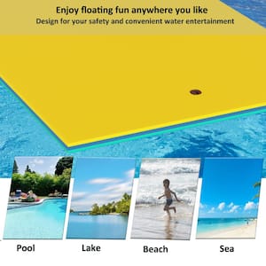 12 ft. x 6 ft. Yellow Floating Mat, Eco-Friendly Foam 3-Layers Suitable for Lakes, Seaside Multi-Person Water Leisure