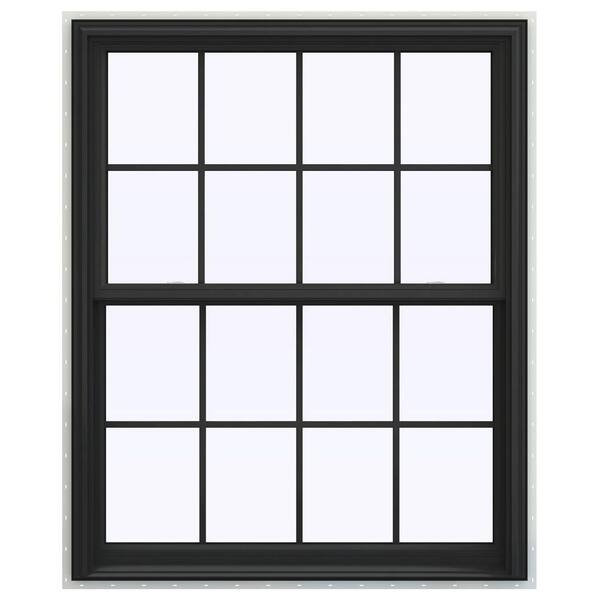 JELD-WEN 44 in. x 48 in. V-2500 Series Bronze FiniShield Vinyl Double Hung Window with Colonial Grids/Grilles