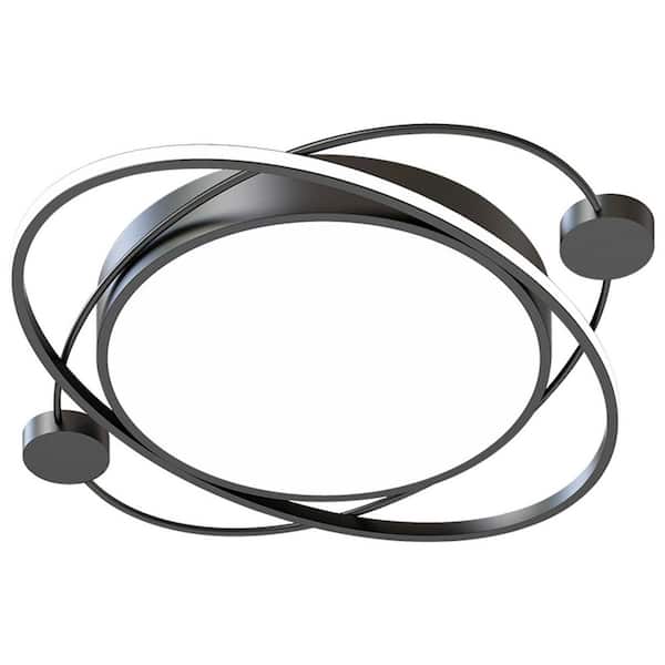 OUKANING 19.7 in. 1-Light Black and White Modern Selectable LED Semi-Flush Mount Ceiling Light with Remote