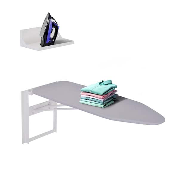 Ivation Gray Non-Electric Fabric Wall Mounted No Swivel Ironing Board with Iron Holder
