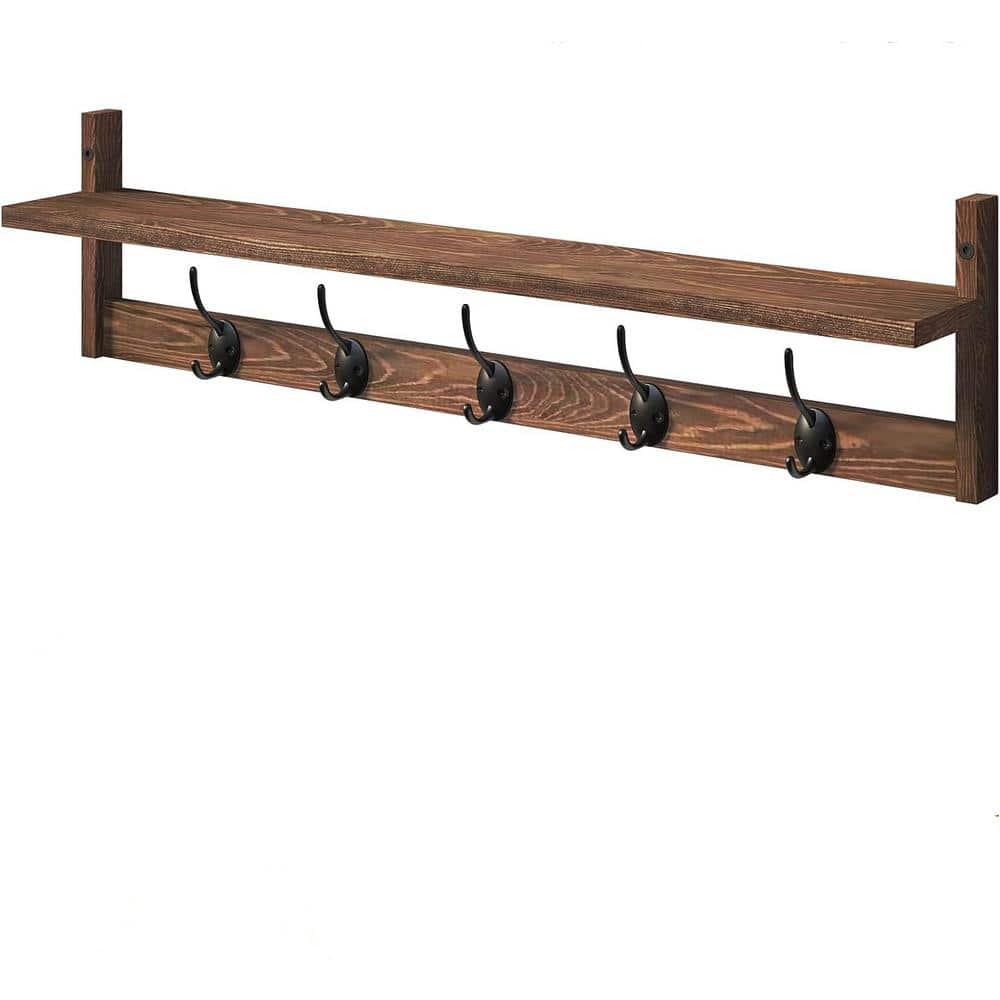 28.9 in. W x 4.52 in. D Decorative Wall Shelf, Brown Wall Mounted Coat Rack