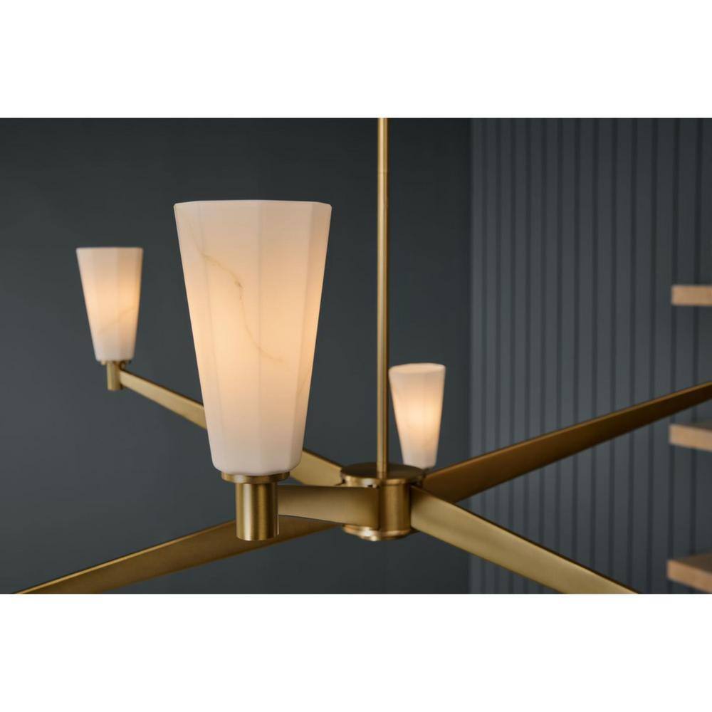 Matte Black Steel 6-Light Chandelier with Faux Alabaster Shades