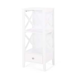 15.75 in. W x 12.5 in. D x 36.5 in. H White Linen Cabinet with Drawer and 2 Open Shelves for Bathroom