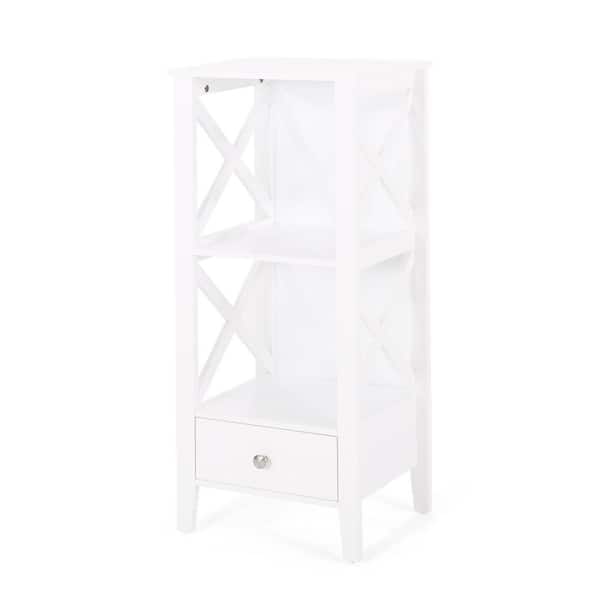 15.75 in. W x 12.5 in. D x 36.5 in. H White Linen Cabinet with Drawer and 2 Open Shelves for Bathroom