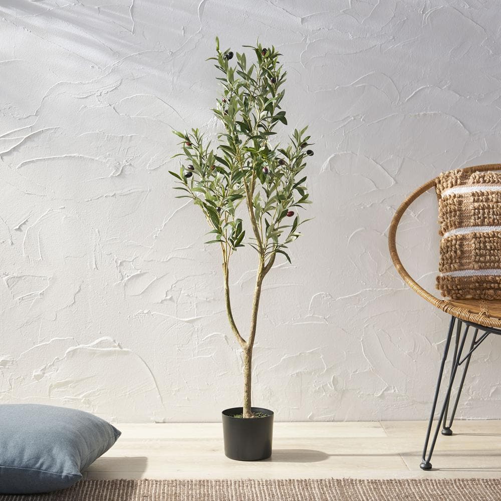 4' Green Plastic Potted Artificial Olive Tree