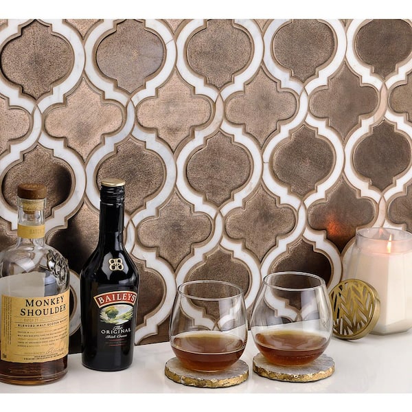Delphi Arabesque Metallic Copper 3 in. x 0.39 in. Glazed Ceramic Mosaic Tile Sample