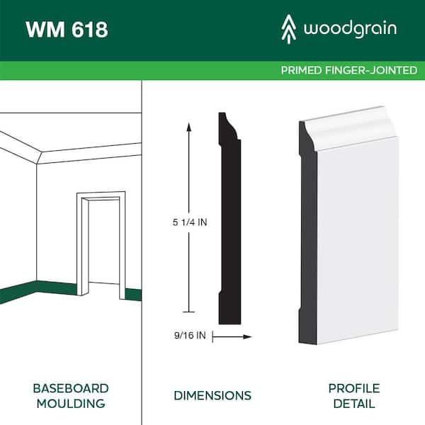 WM 618 - 9/16 in. x 5-1/4 in. Primed Finger-Jointed Base Molding