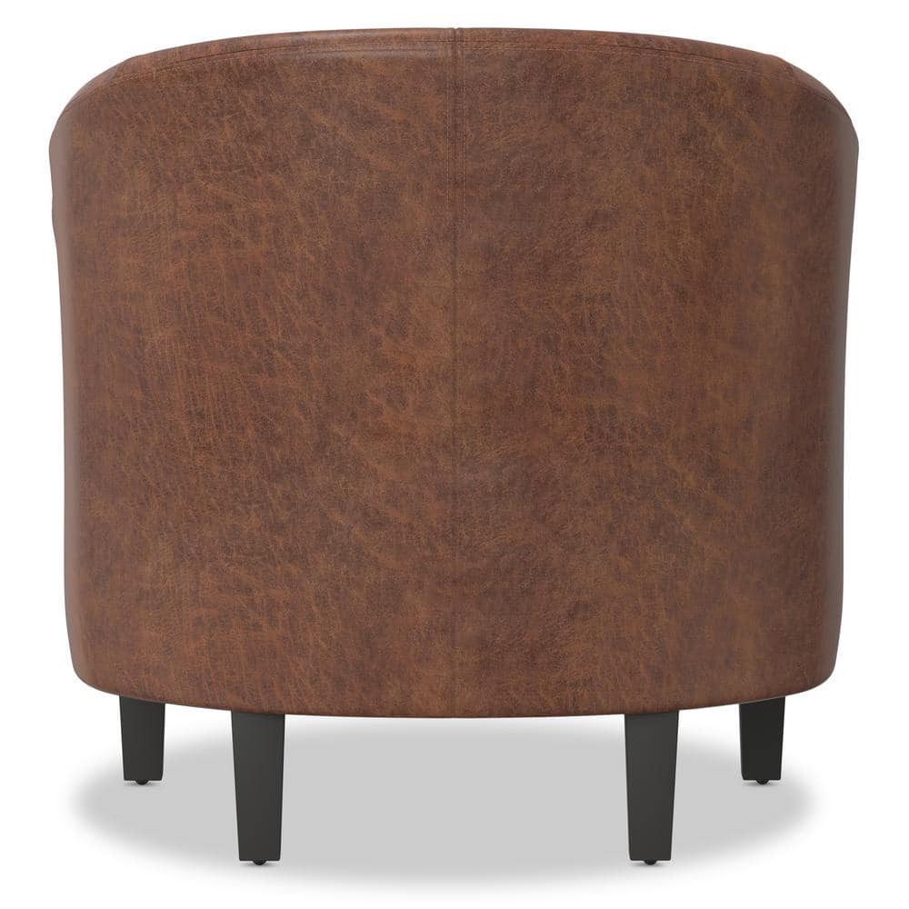 Austin 30" Distressed Saddle Brown Faux Leather Barrel Chair