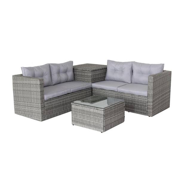 Cesicia 4-Piece Wicker Outdoor Furniture Sectional Set with Storage Box  Grey Cushions M23od529Gb03 - The Home Depot