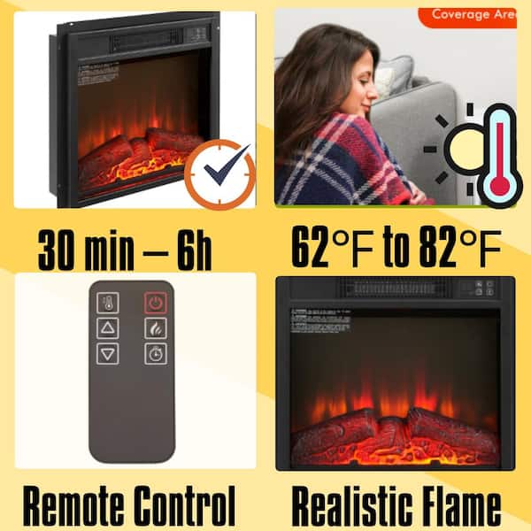 18 in. W x 17.13 in. H Electric Fireplace Insert 1400-Watt Heater with Remote Control, Overheating Protection in Black