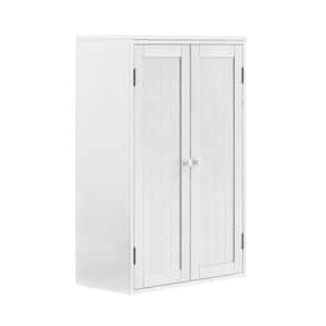 Wooden Storage Cabinet Freestanding with Adjustable Shelf and Double Door, White