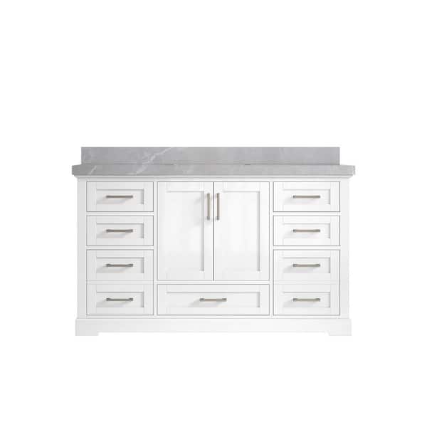Willow Collections Boston 60 in. W x 22 in. D x 36 in. H Single Sink Bath Vanity in White with 2 in. Pearl Gray Quartz Top