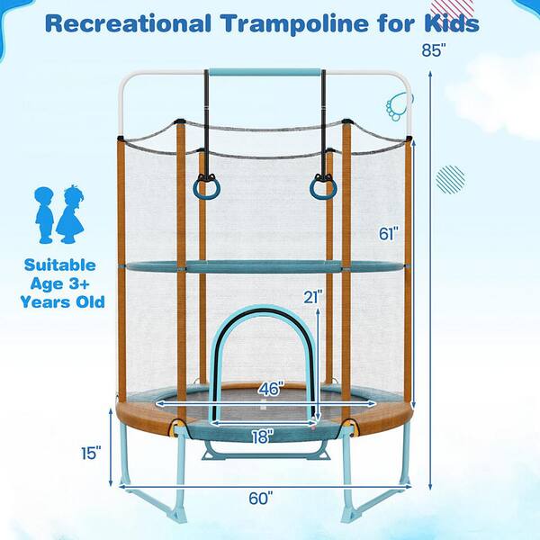 Gymax 60 in. Trampoline for Kids with Gymnastic Bar Rings Foamed