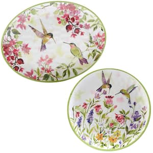 14 in. Hummingbirds 2-Piece Multi-Colored Melamine Platter Set