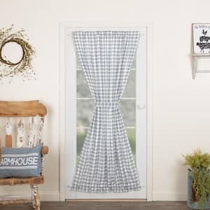 Sawyer Mill Denim Blue Soft White Cotton Plaid 40 in. W x 72 in. L French Door Light Filtering Curtain Single Panel