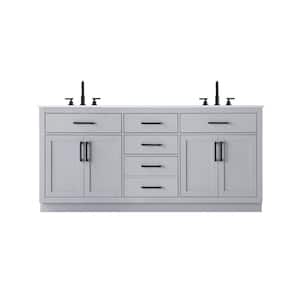 72 in. Double Sink Grey Bath Vanity with White Engineered Marble Top