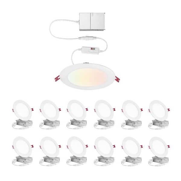12-Pk 6 in. Builder Series Adjustable CCT Dimmable Integrated LED Canless Recessed Light, Kitchen Bathroom Living Room