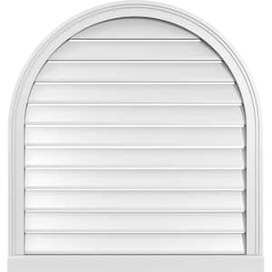 32 in. x 34 in. Round Top White PVC Paintable Gable Louver Vent Functional