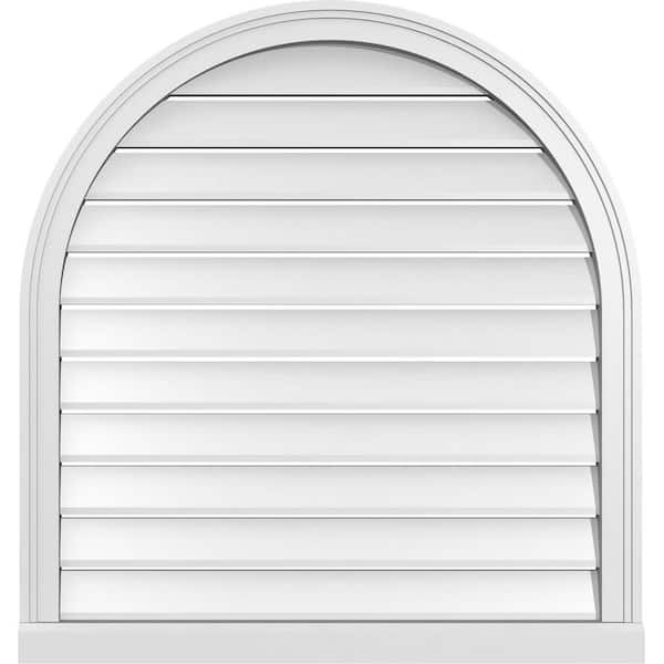 Ekena Millwork 32 in. x 34 in. Round Top White PVC Paintable Gable Louver Vent Functional