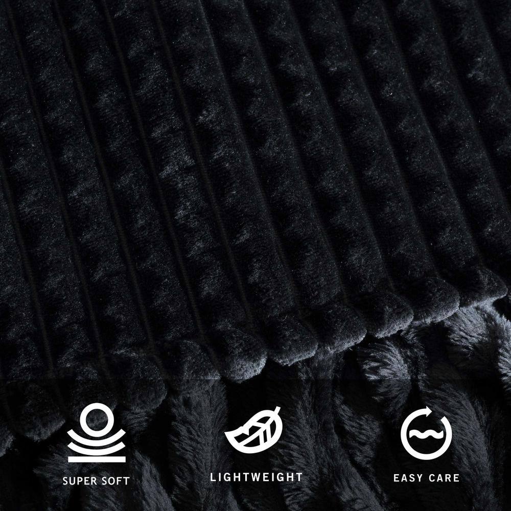 Kenneth Cole Black Textured Plush Reversible Throw Blanket