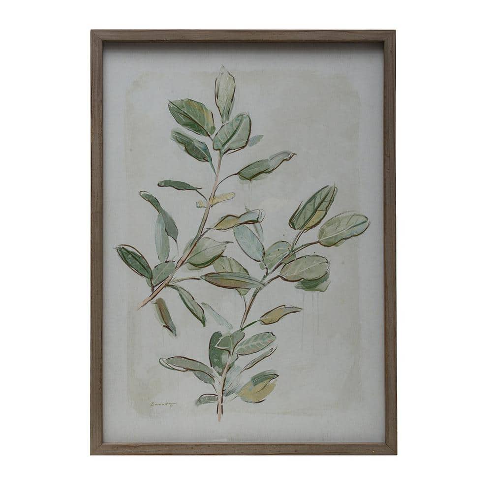 Set of 4 Green Botanical Prints in Brown Wood Frames