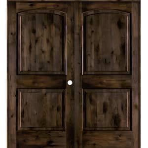 48 in. x 80 in. Rustic Knotty Alder 2-Panel Left-Handed Black Stain Wood Double Prehung Interior Door with Arch-Top
