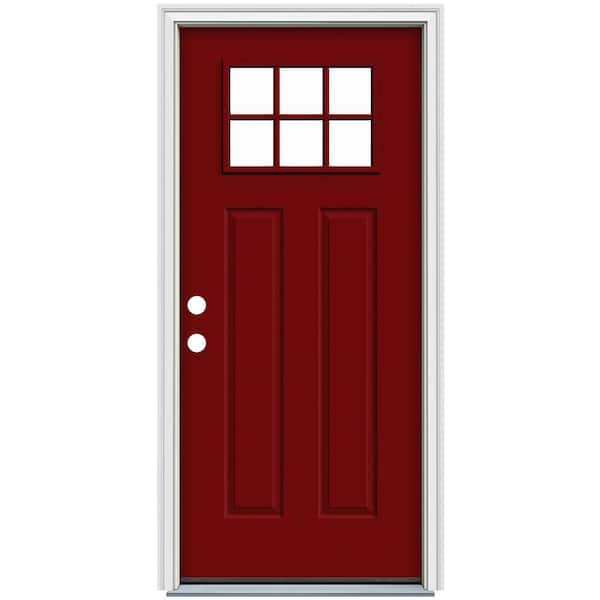 JELD-WEN 34 in. x 80 in. 6-Lite Craftsman Cranberry Red Painted