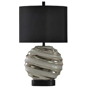 30 in. Silver Table Lamp with Black Hardback Fabric Shade