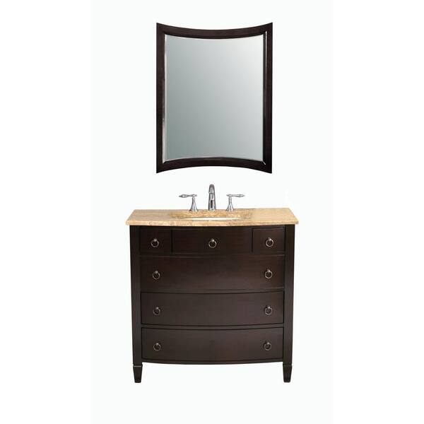 Virtu USA Venice 36 in. Single Basin Vanity in Espresso with Porcelain Vanity Top in Travertine and Mirror-DISCONTINUED