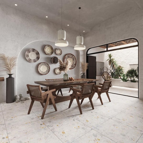 Terraforma 24 in. x 24 in. Polished Ivory White and Gray Marble Terrazzo Wall and Floor Tile (15.5 sq. ft./Case)-4 Pack