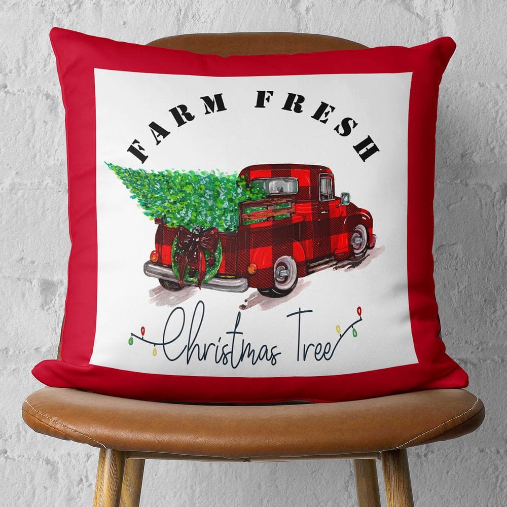 Red and White Christmas Truck Polyester Throw Pillow Cover