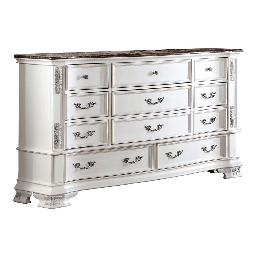 Florince Pearl White 68" Dresser with Genuine Marble Top