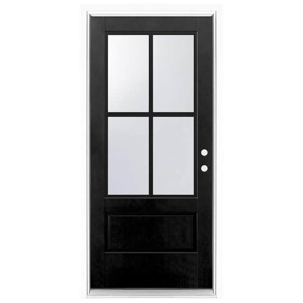 36 in. x 80 in. 3/4 Lite Left-Hand Inswing 4 lite SDL LoE Glass Finished Black Fiberglass Prehung Front Door