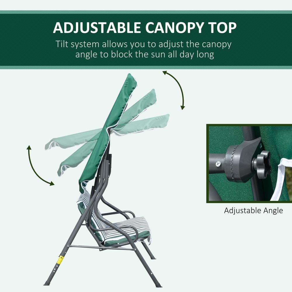 Green 3-Person Steel Frame Patio Swing with Adjustable Canopy